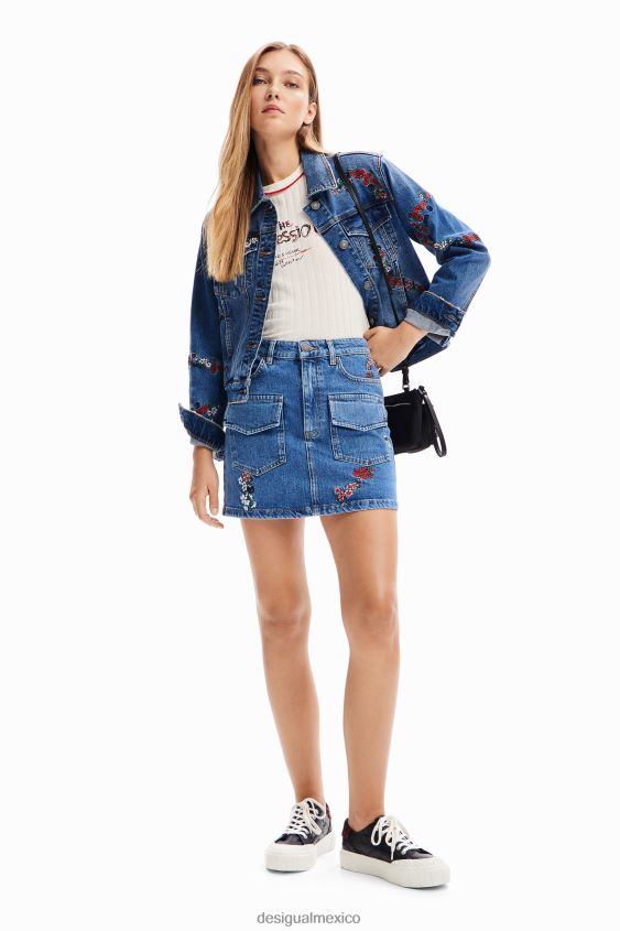 Desigual mujer minifalda vaquera con estampado floral VZ26R0261 ropa