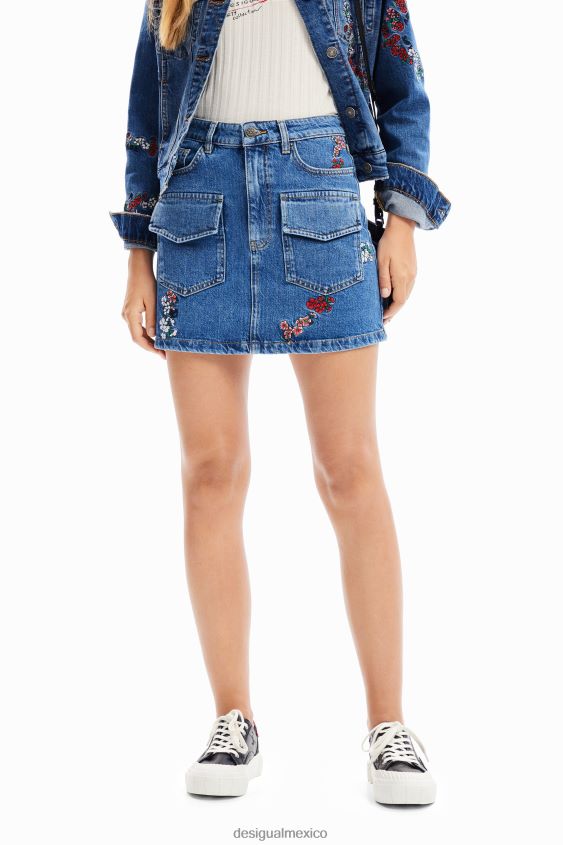Desigual mujer minifalda vaquera con estampado floral VZ26R0261 ropa