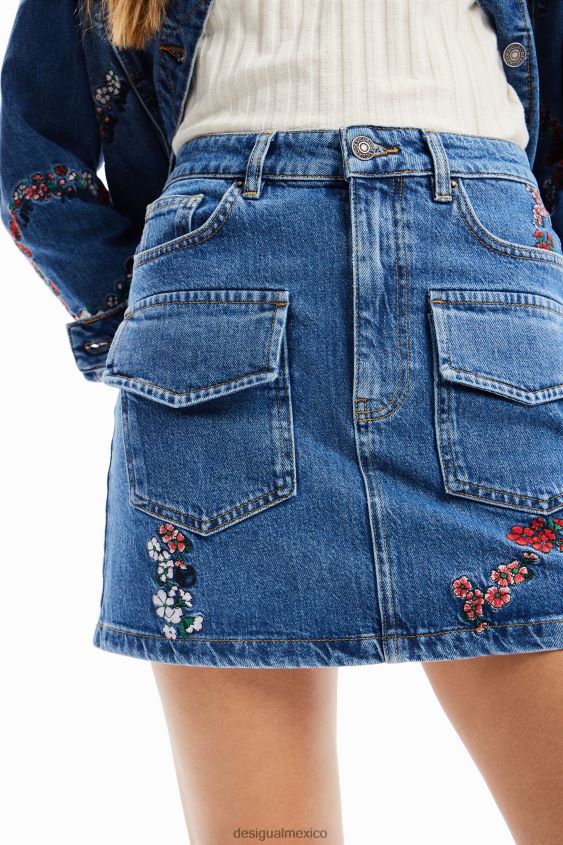 Desigual mujer minifalda vaquera con estampado floral VZ26R0261 ropa