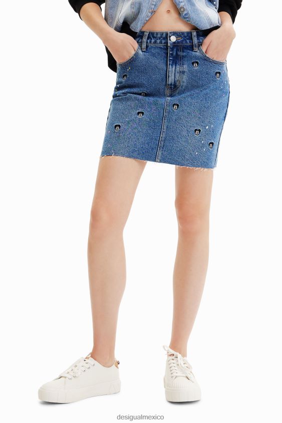 Desigual mujer minifalda vaquera de mickey mouse de disney VZ26R0661 ropa