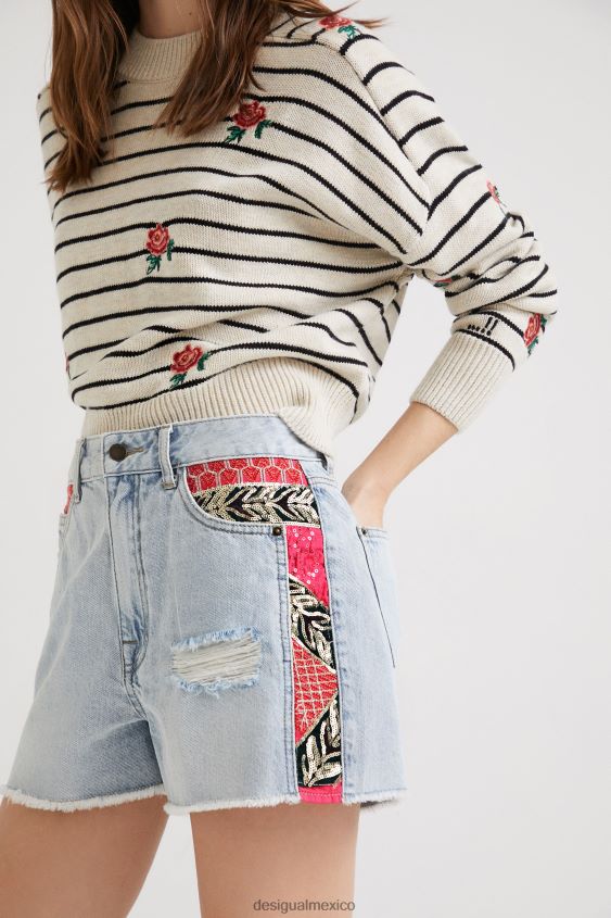 Desigual mujer pantalones cortos de mezclilla con patchwork VZ26R01122 ropa