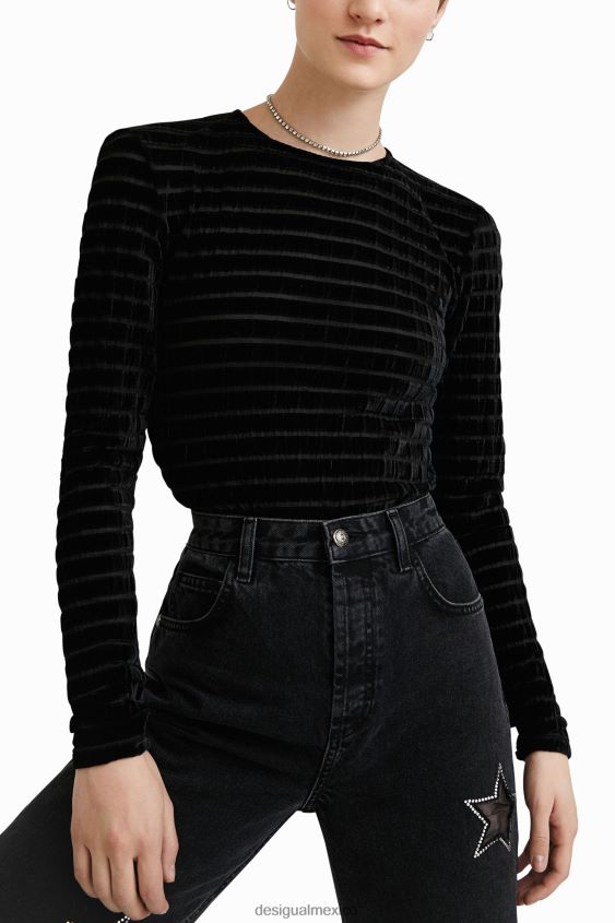 Desigual mujer body ajustado aterciopelado a rayas VZ26R0558 ropa