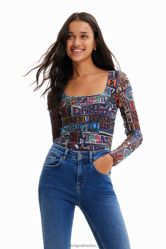 Desigual mujer body artístico de tul con logo VZ26R0335 ropa