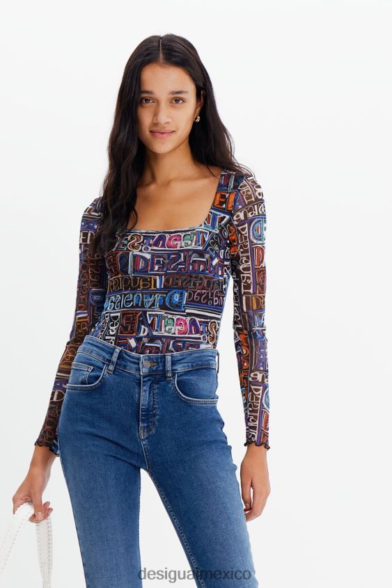 Desigual mujer body artístico de tul con logo VZ26R0335 ropa