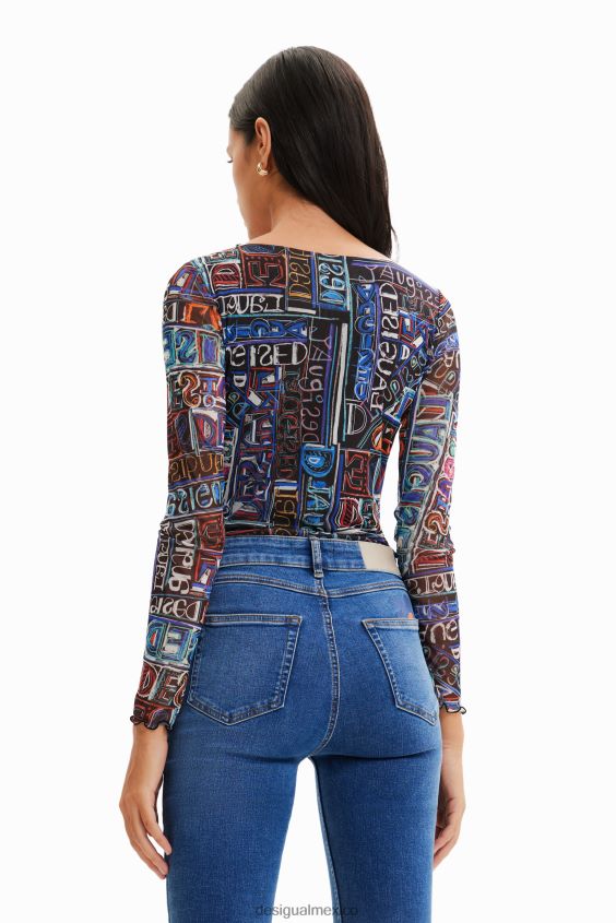 Desigual mujer body artístico de tul con logo VZ26R0335 ropa