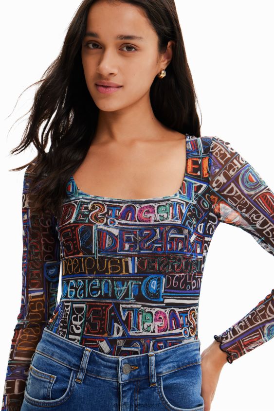 Desigual mujer body artístico de tul con logo VZ26R0335 ropa