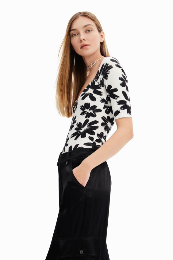Desigual mujer body de canalé floral VZ26R0531 ropa