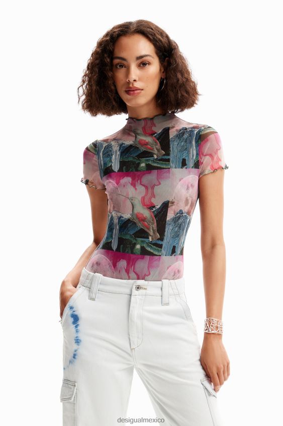 Desigual mujer body de fantasía de tul de manga corta VZ26R0352 ropa