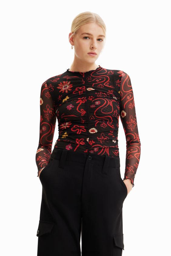 Desigual mujer body de tul con estampado floral y fruncido VZ26R0495 ropa