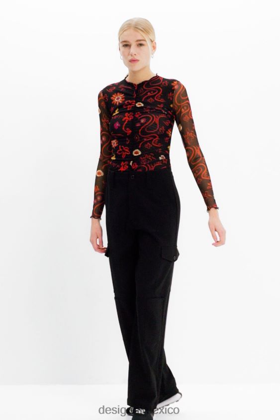 Desigual mujer body de tul con estampado floral y fruncido VZ26R0495 ropa