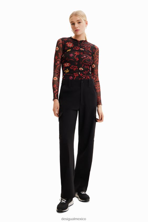 Desigual mujer body de tul con estampado floral y fruncido VZ26R0495 ropa