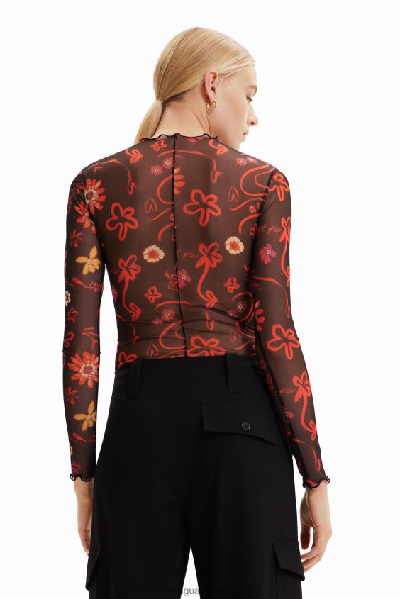 Desigual mujer body de tul con estampado floral y fruncido VZ26R0495 ropa