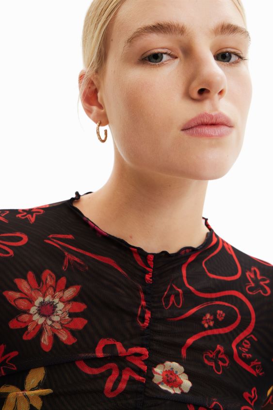 Desigual mujer body de tul con estampado floral y fruncido VZ26R0495 ropa