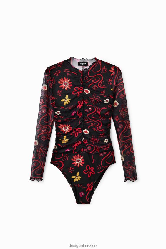 Desigual mujer body de tul con estampado floral y fruncido VZ26R0495 ropa