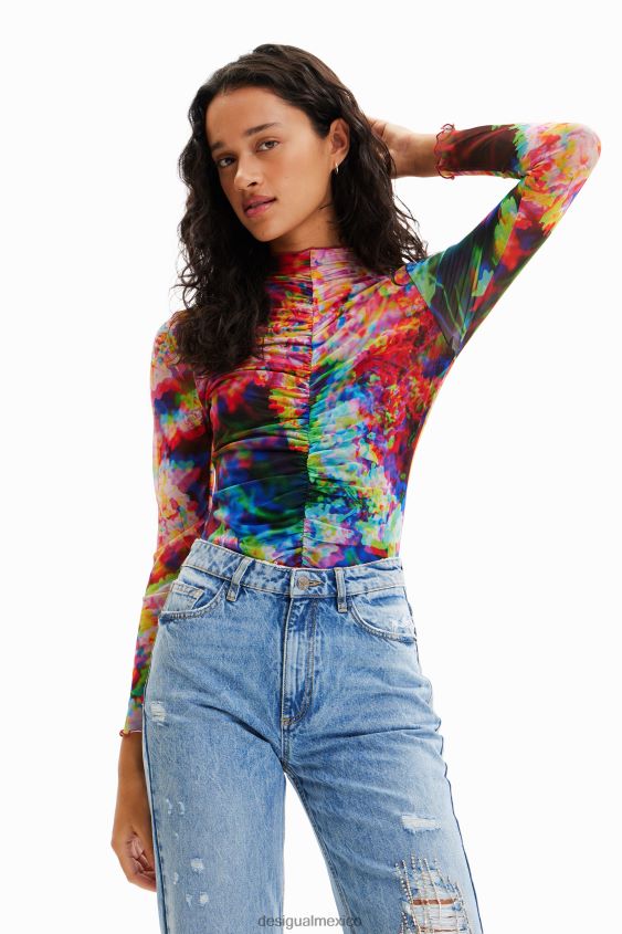 Desigual mujer body de tul floral fruncido VZ26R0833 ropa