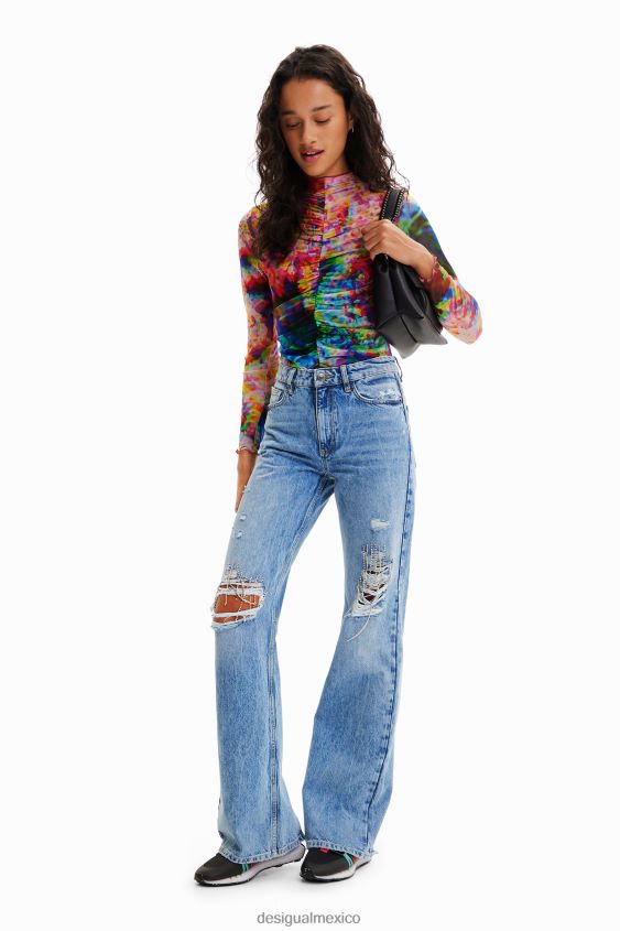 Desigual mujer body de tul floral fruncido VZ26R0833 ropa