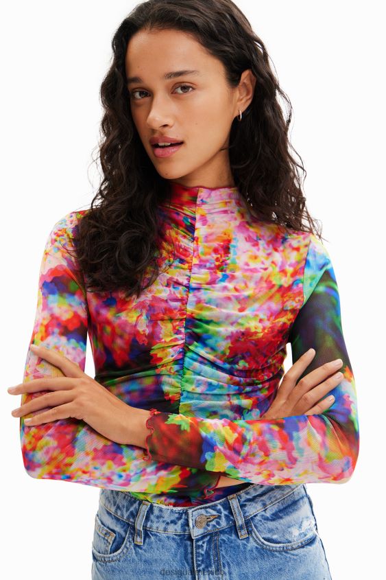 Desigual mujer body de tul floral fruncido VZ26R0833 ropa