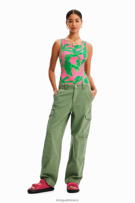 Desigual mujer body tropical de canalé con tirantes VZ26R0799 ropa