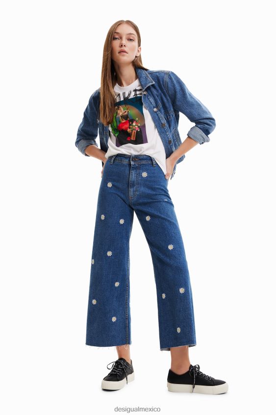 Desigual mujer culottes de mezclilla con margaritas VZ26R0881 ropa