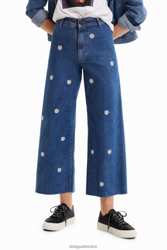 Desigual mujer culottes de mezclilla con margaritas VZ26R0881 ropa