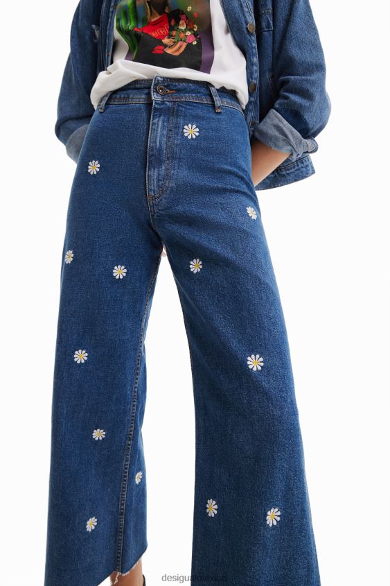 Desigual mujer culottes de mezclilla con margaritas VZ26R0881 ropa