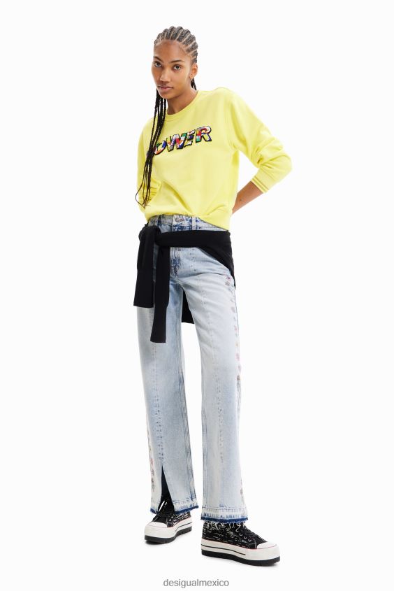 Desigual mujer jeans anchos con flores VZ26R0797 ropa