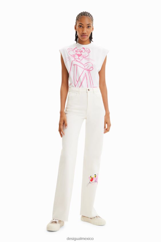 Desigual mujer jeans anchos con pantera rosa VZ26R0498 ropa
