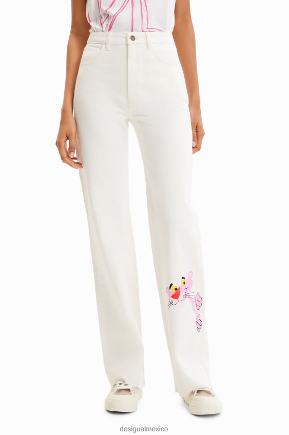 Desigual mujer jeans anchos con pantera rosa VZ26R0498 ropa
