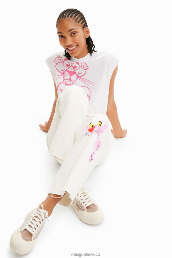 Desigual mujer jeans anchos con pantera rosa VZ26R0498 ropa