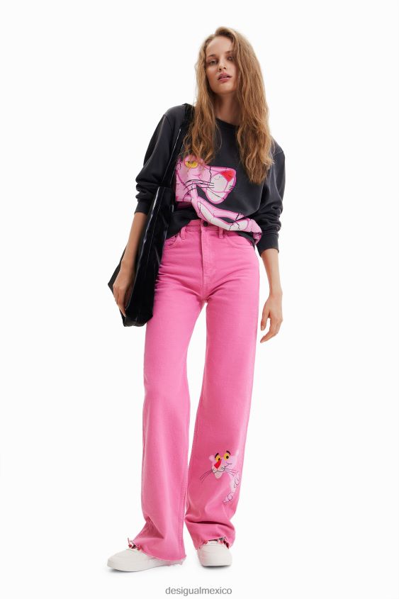 Desigual mujer jeans anchos con pantera rosa VZ26R0639 ropa