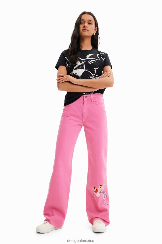 Desigual mujer jeans anchos con pantera rosa VZ26R0844 ropa