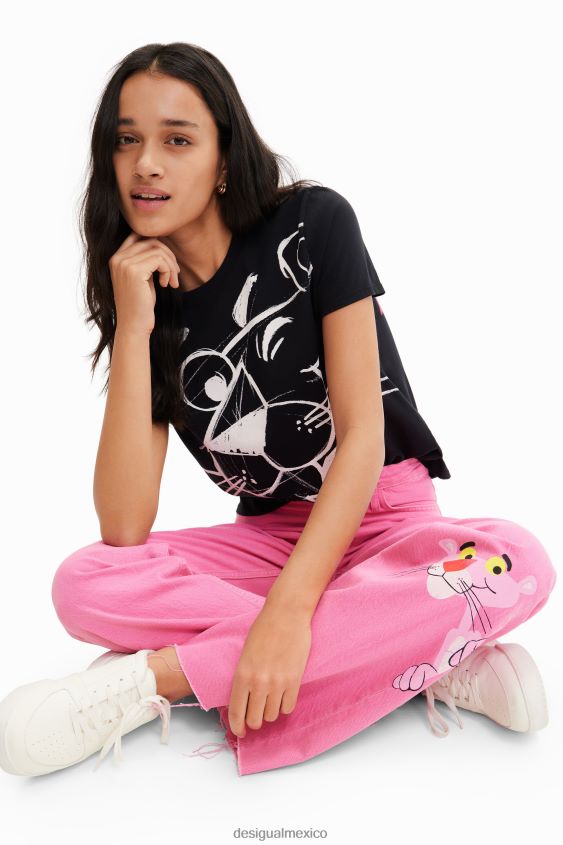 Desigual mujer jeans anchos con pantera rosa VZ26R0844 ropa