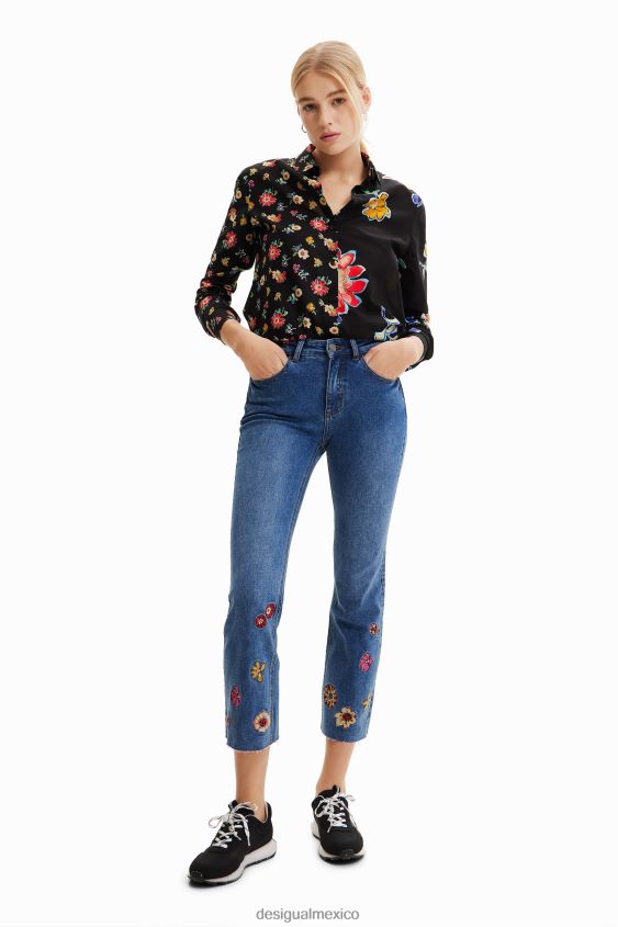 Desigual mujer jeans capri acampanados con bordado floral VZ26R01013 ropa