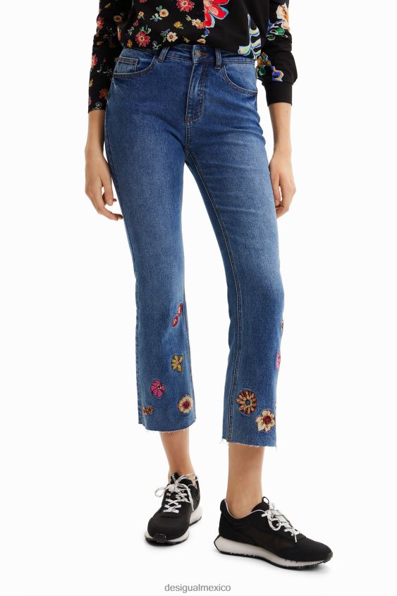 Desigual mujer jeans capri acampanados con bordado floral VZ26R01013 ropa
