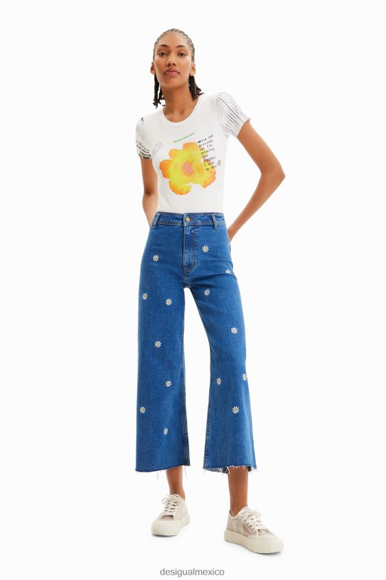 Desigual mujer jeans culotte capri con margaritas VZ26R0318 ropa