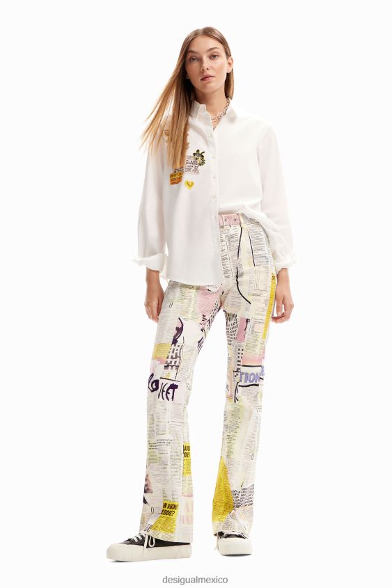 Desigual mujer pantalones acampanados de periódico VZ26R087 ropa