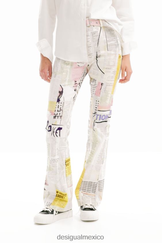Desigual mujer pantalones acampanados de periódico VZ26R087 ropa
