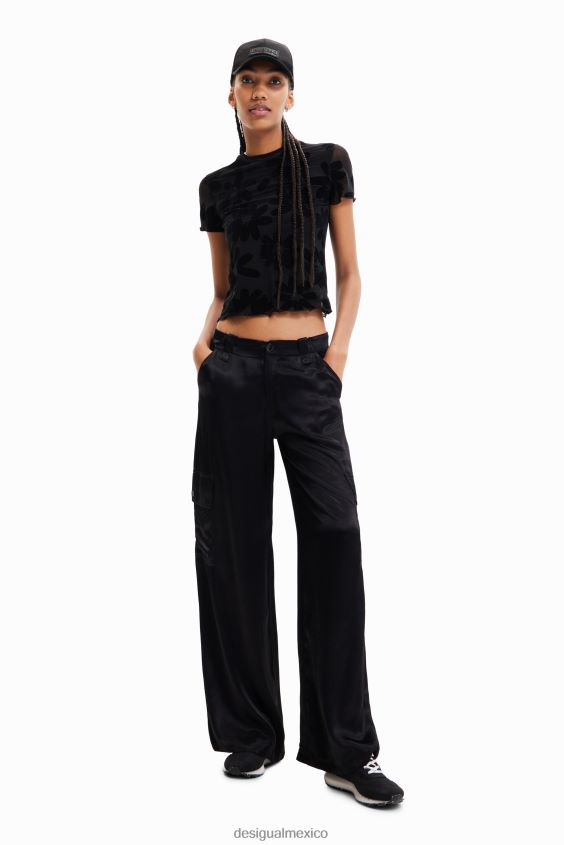 Desigual mujer pantalones cargo de satén con pernera ancha VZ26R0366 ropa