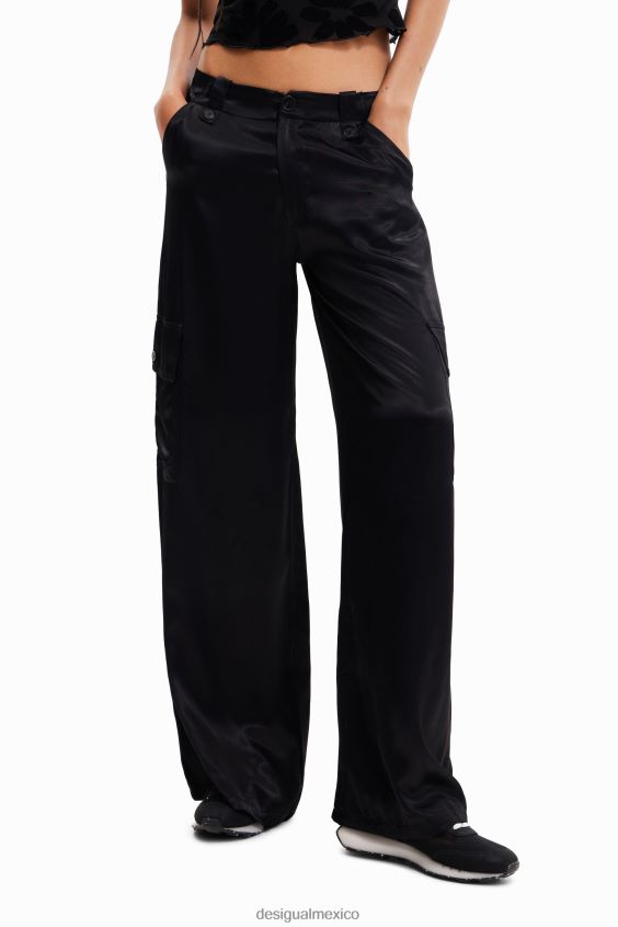 Desigual mujer pantalones cargo de satén con pernera ancha VZ26R0366 ropa