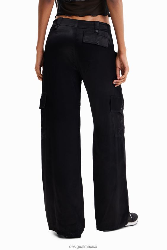 Desigual mujer pantalones cargo de satén con pernera ancha VZ26R0366 ropa