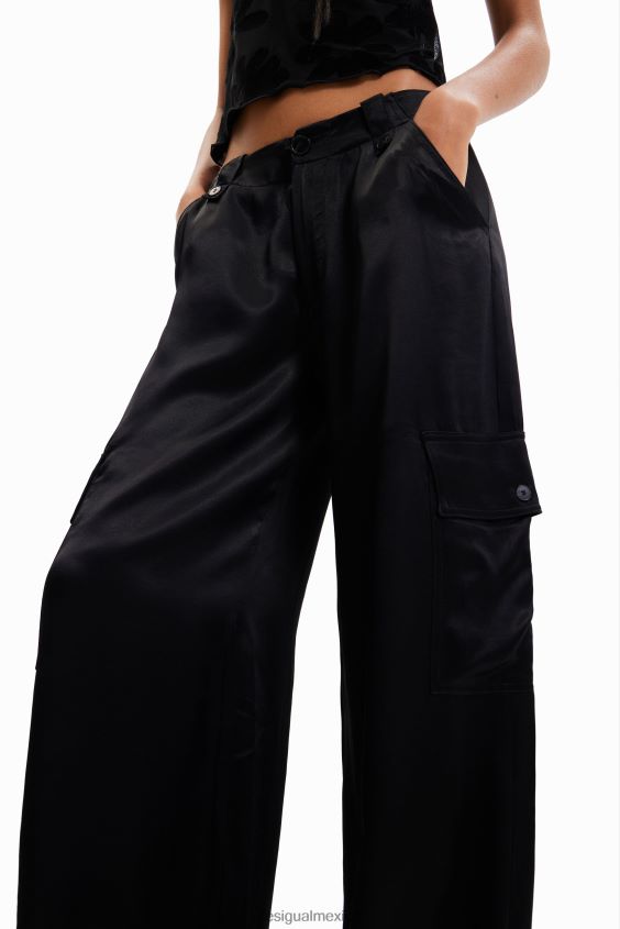 Desigual mujer pantalones cargo de satén con pernera ancha VZ26R0366 ropa