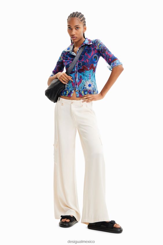 Desigual mujer pantalones cargo de satén con pernera ancha VZ26R0491 ropa