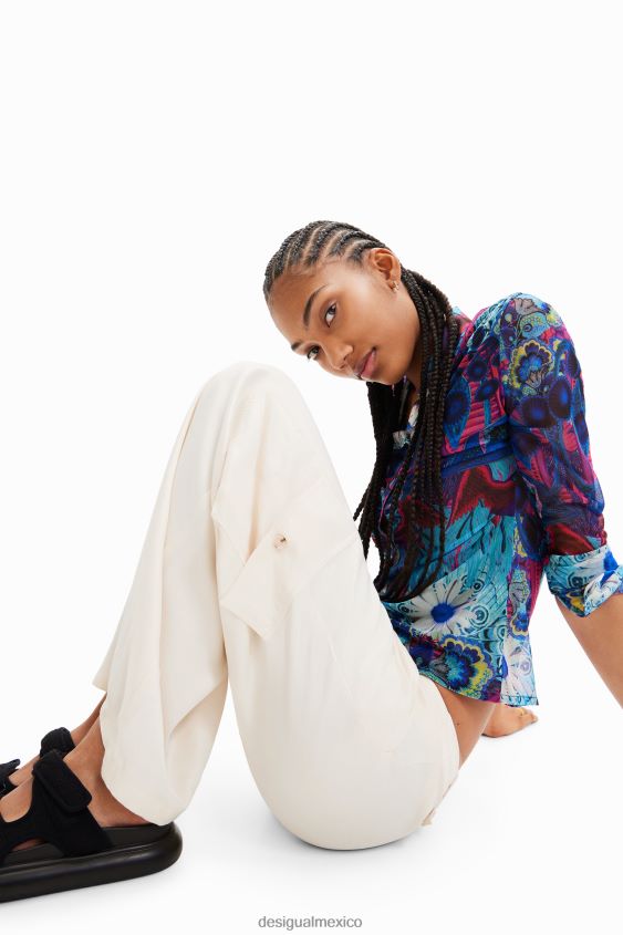 Desigual mujer pantalones cargo de satén con pernera ancha VZ26R0491 ropa