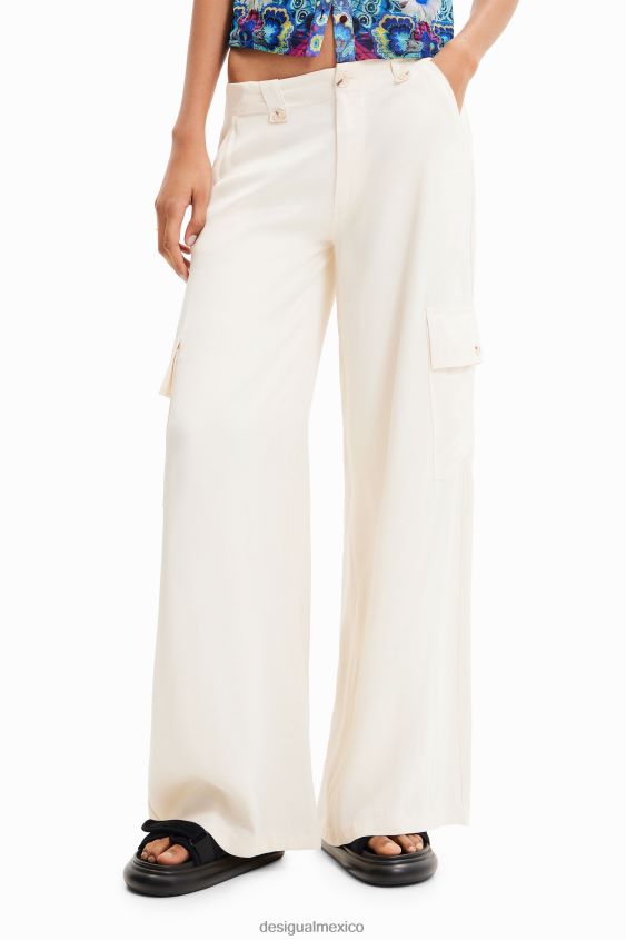 Desigual mujer pantalones cargo de satén con pernera ancha VZ26R0491 ropa