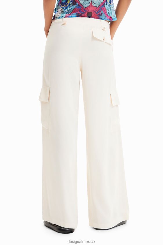 Desigual mujer pantalones cargo de satén con pernera ancha VZ26R0491 ropa