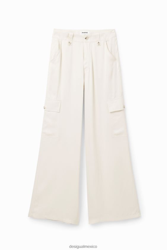 Desigual mujer pantalones cargo de satén con pernera ancha VZ26R0491 ropa