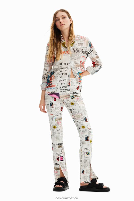Desigual mujer pantalones con aberturas de periódico VZ26R0652 ropa
