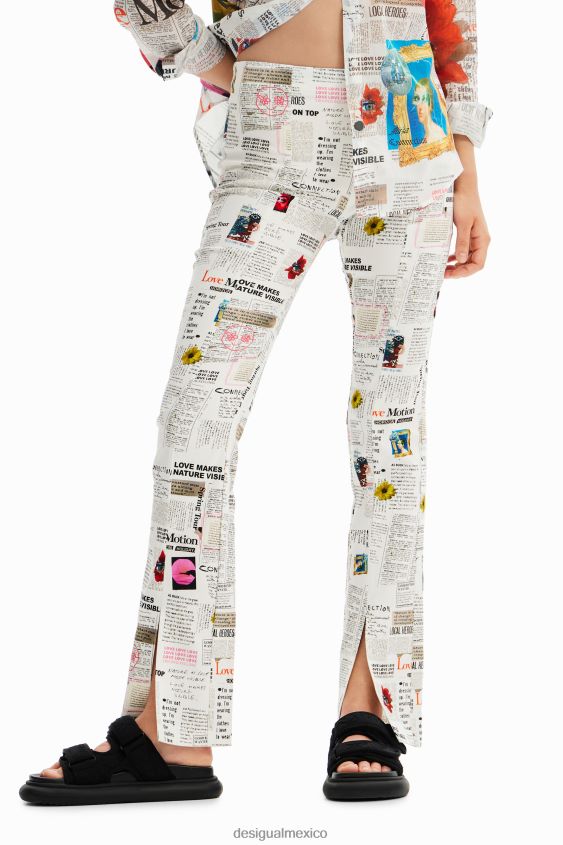 Desigual mujer pantalones con aberturas de periódico VZ26R0652 ropa