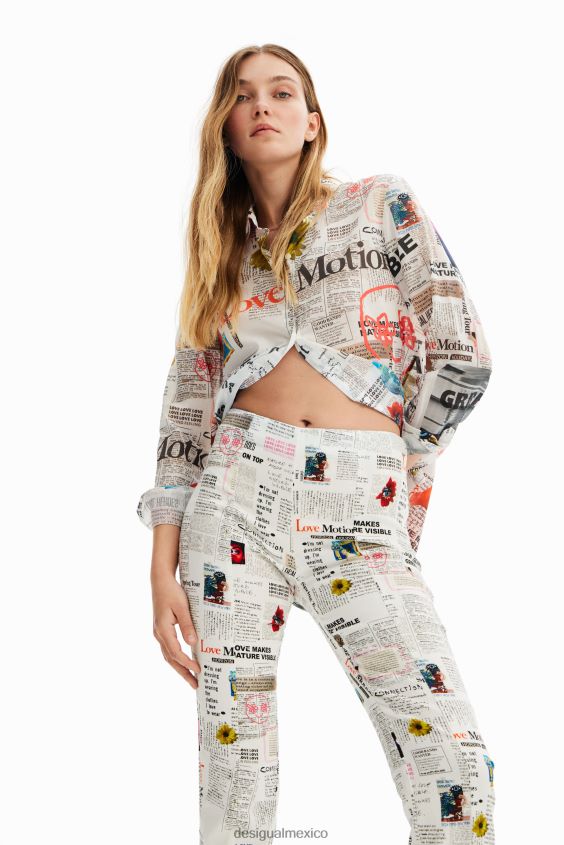 Desigual mujer pantalones con aberturas de periódico VZ26R0652 ropa