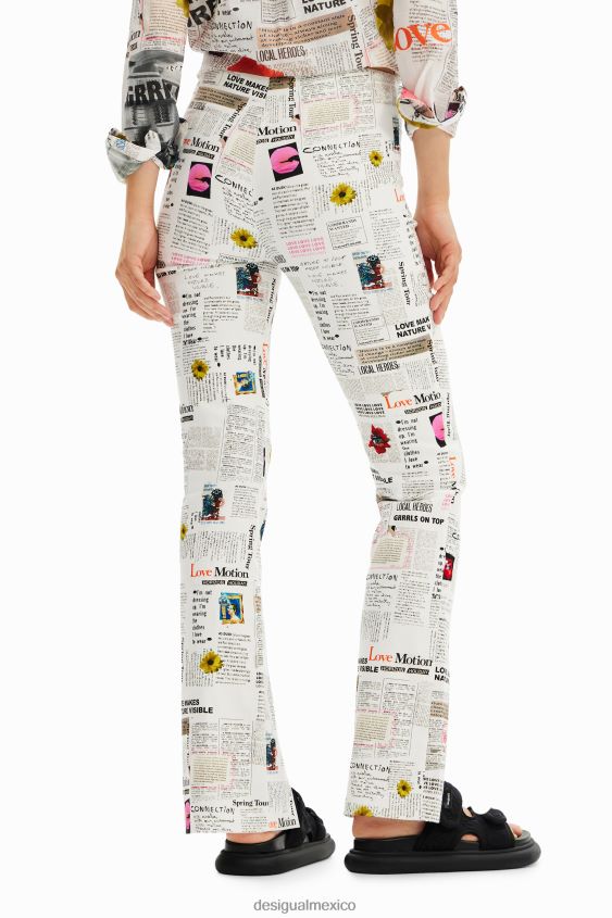 Desigual mujer pantalones con aberturas de periódico VZ26R0652 ropa